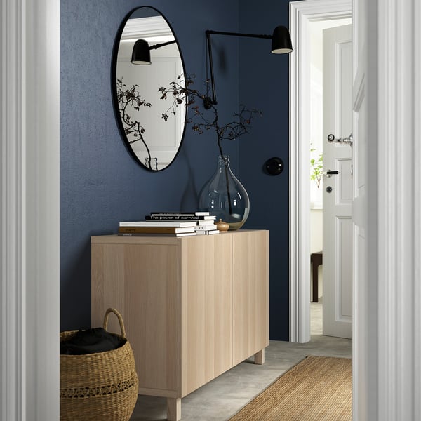 BESTÅ storage combination with doors, white stained oak effect/Lappviken/Stubbarp white stained oak effect, 120x42x74 cm