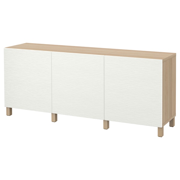 BESTÅ - Storage combination with doors, white stained oak effect/Laxviken/Stubbarp white, 180x42x74 cm