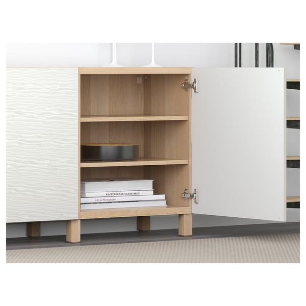 BESTÅ storage combination with doors, white stained oak effect/Laxviken/Stubbarp white, 180x42x74 cm
