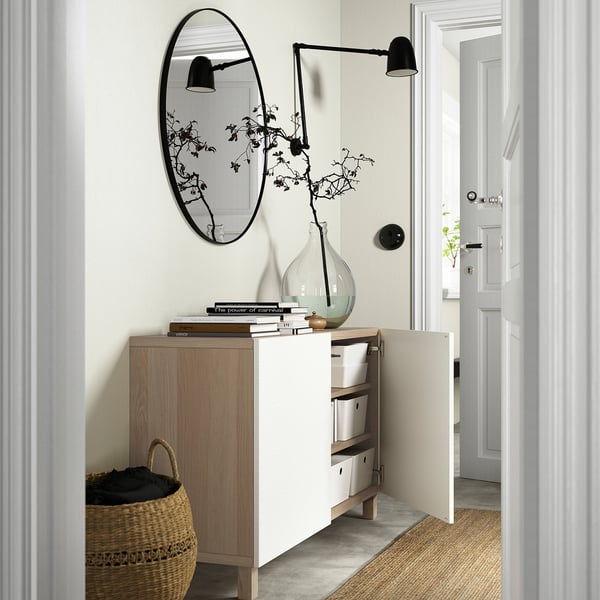 BESTÅ - BESTÅ Storage combination with doors, white stained oak effect/Laxviken/Stubbarp white, 120x42x74 cm