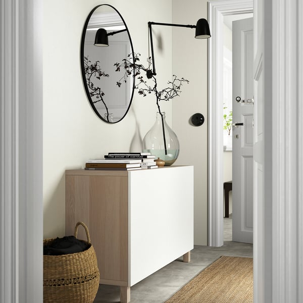 BESTÅ storage combination with doors, white stained oak effect/Laxviken/Stubbarp white, 120x42x74 cm