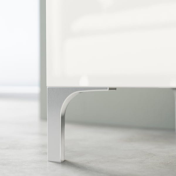 Ikea BESTÅ - Storage combination with doors, white stained oak effect/Selsviken high-gloss/white, 120x42x74 cm