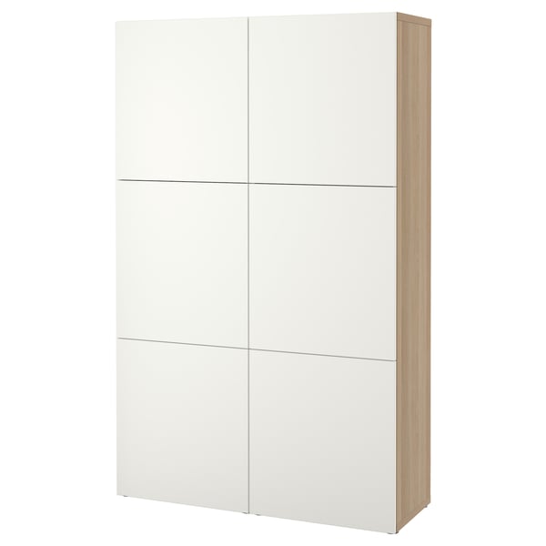 BESTÅ - BESTÅ Storage combination with doors, white stained oak effect/Lappviken white, 120x42x193 cm