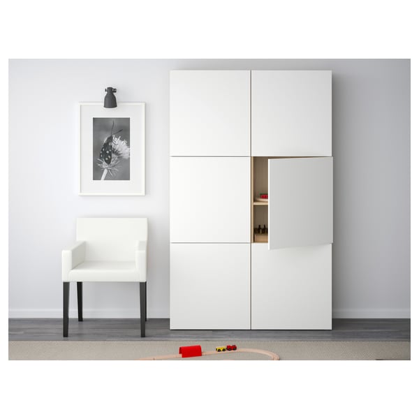 BESTÅ storage combination with doors, white stained oak effect/Lappviken white, 120x42x193 cm
