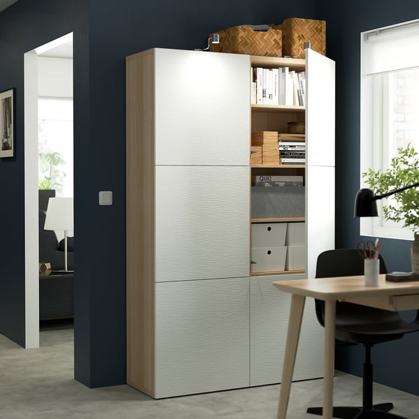 BESTÅ - BESTÅ Storage combination with doors, white stained oak effect/Laxviken white, 120x42x193 cm