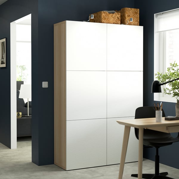 BESTÅ - BESTÅ Storage combination with doors, white stained oak effect/Laxviken white, 120x42x193 cm