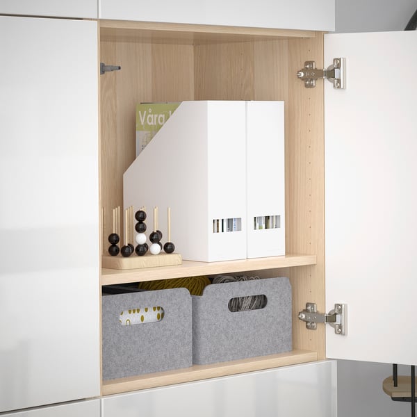 BESTÅ - BESTÅ Storage combination with doors, white stained oak effect/Selsviken high-gloss/white, 120x42x193 cm