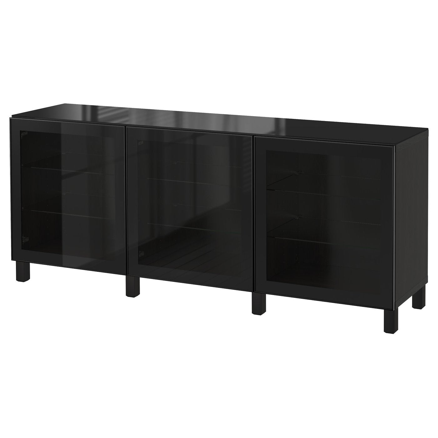 BESTÅ storage combination with doors, Glassvik black/clear glass, 180x42x75 cm