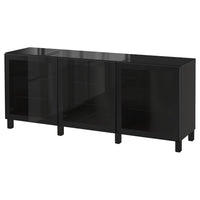 BESTÅ storage combination with doors, Glassvik black/clear glass, 180x42x75 cm