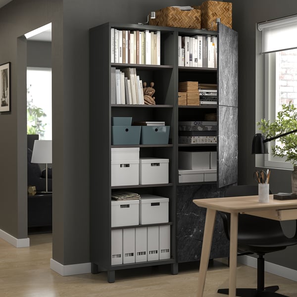 BESTÅ storage combination with doors, dark grey/Bergsviken black, 120x42x202 cm