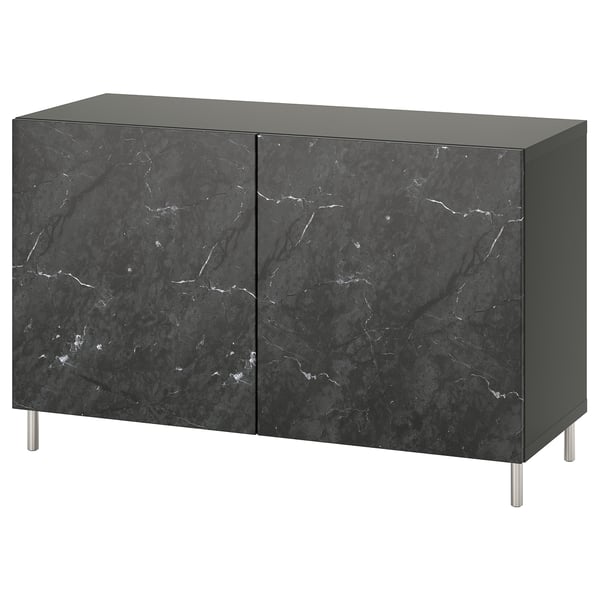 BESTÅ storage combination with doors, dark grey Bergsviken/Ösarp/black marble effect, 120x42x74 cm
