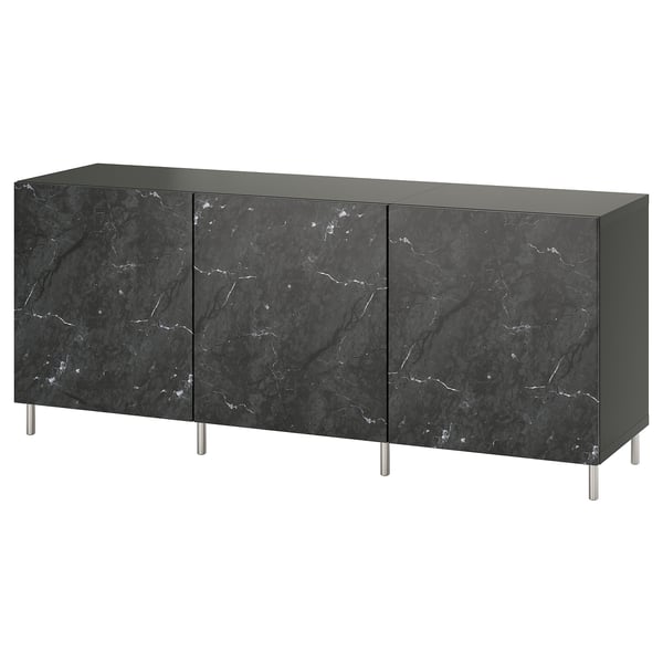 BESTÅ - Storage combination with doors, dark grey Bergsviken/Ösarp/black, 180x42x74 cm