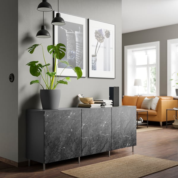 BESTÅ - Storage combination with doors, dark grey Bergsviken/Ösarp/black, 180x42x74 cm