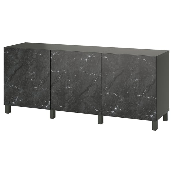 BESTÅ storage combination with doors, dark grey/Bergsviken/Stubbarp black, 180x42x74 cm
