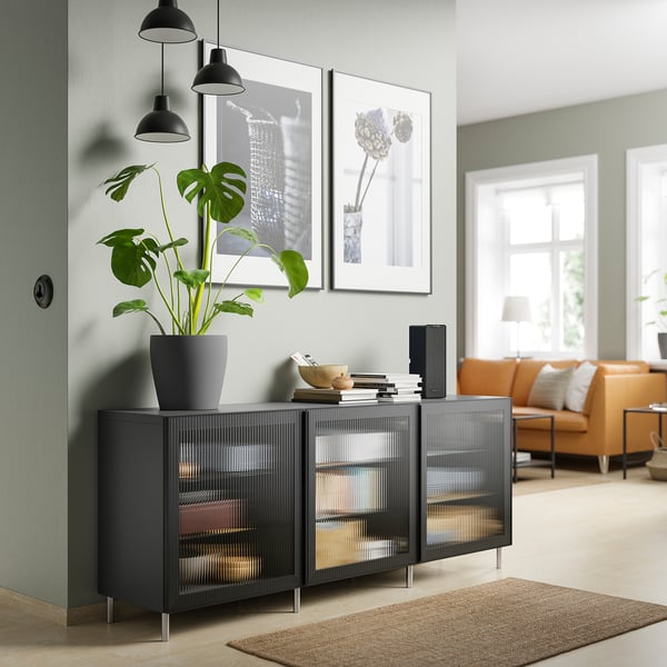 BESTÅ - BESTÅ Storage combination with doors, dark grey/Fällsvik anthracite, 180x42x74 cm