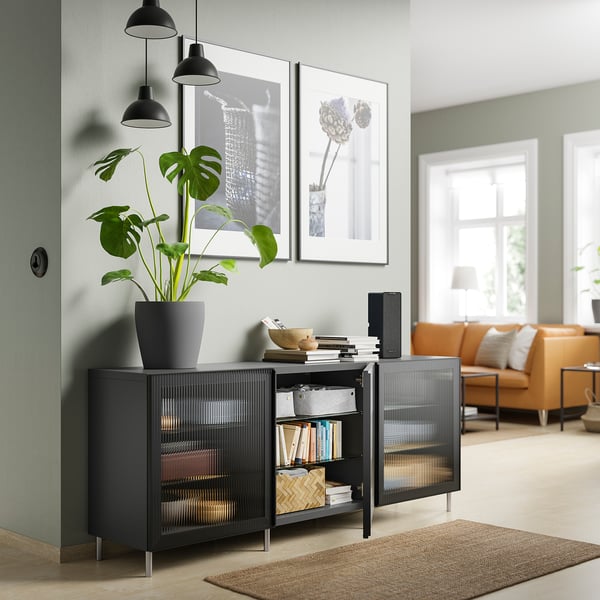 BESTÅ - BESTÅ Storage combination with doors, dark grey/Fällsvik anthracite, 180x42x74 cm