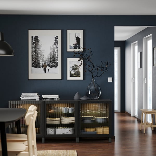 BESTÅ storage combination with doors, dark grey/Fällsvik anthracite, 180x42x74 cm
