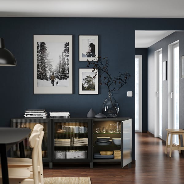BESTÅ storage combination with doors, dark grey/Fällsvik anthracite, 180x42x74 cm