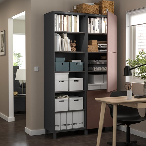 BESTÅ storage combination with doors, dark grey/Hjortviken brown, 120x42x202 cm