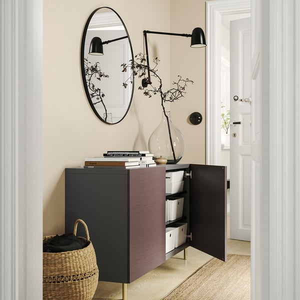 BESTÅ storage combination with doors, dark grey/Hjortviken/Ösarp brown, 120x42x74 cm