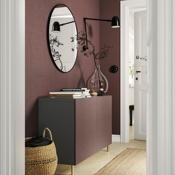 BESTÅ storage combination with doors, dark grey/Hjortviken/Ösarp brown, 120x42x74 cm