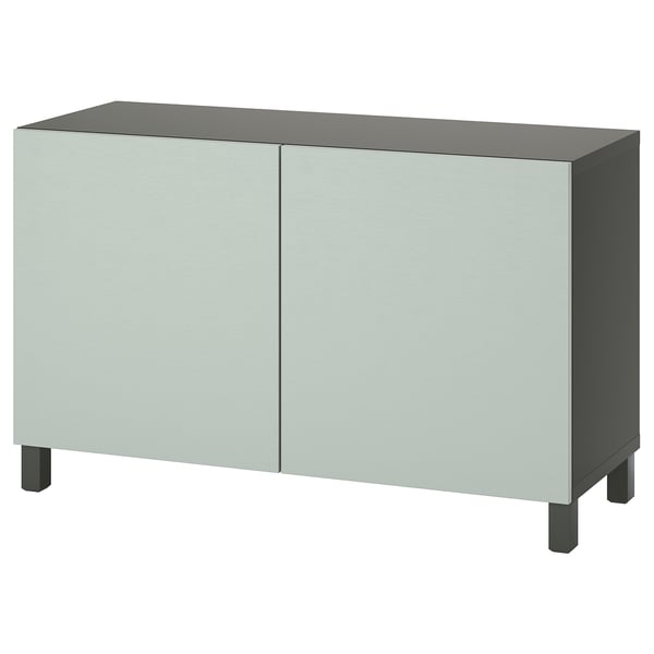 BESTÅ storage combination with doors, dark grey/Hjortviken/Stubbarp pale grey-green, 120x42x74 cm