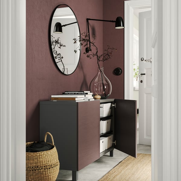 BESTÅ storage combination with doors, dark grey/Hjortviken/Stubbarp brown, 120x42x74 cm