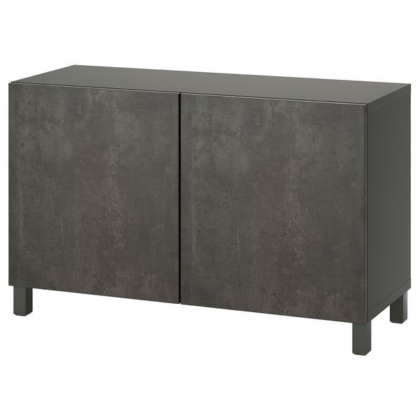 BESTÅ - BESTÅ Storage combination with doors, dark grey Kallviken/dark grey concrete effect, 120x42x74 cm
