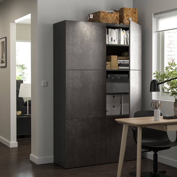 BESTÅ storage combination with doors, dark grey/Kallviken dark grey, 120x42x193 cm
