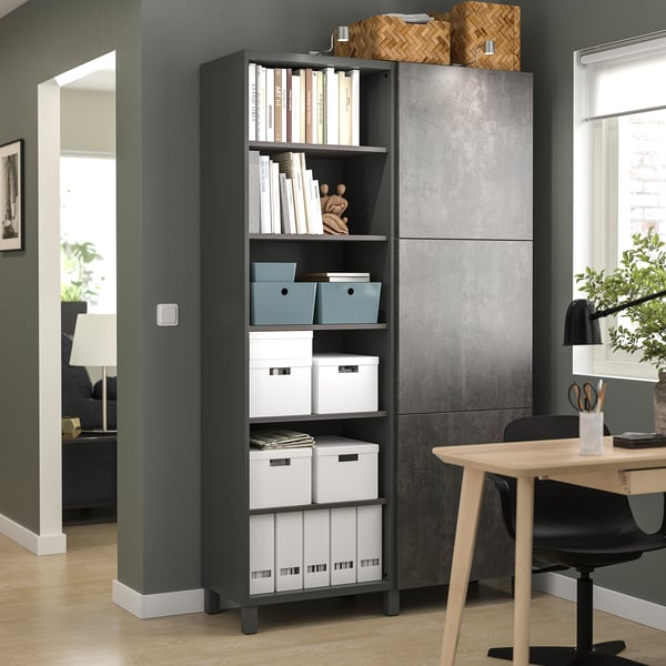 BESTÅ - BESTÅ Storage combination with doors, dark grey/Kallviken/Stubbarp dark grey, 120x42x202 cm