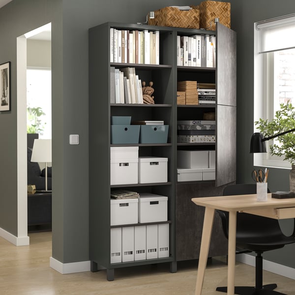 BESTÅ - BESTÅ Storage combination with doors, dark grey/Kallviken/Stubbarp dark grey, 120x42x202 cm