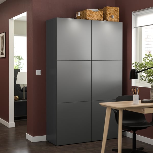 BESTÅ - BESTÅ Storage combination with doors, dark grey/Lappviken dark grey, 120x42x193 cm
