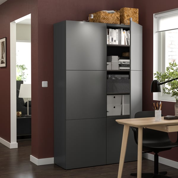 BESTÅ - BESTÅ Storage combination with doors, dark grey/Lappviken dark grey, 120x42x193 cm