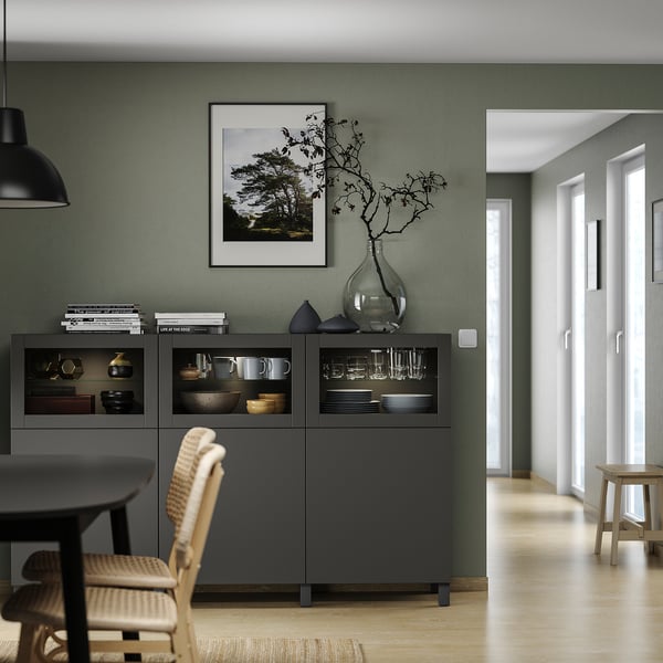 BESTÅ - BESTÅ Storage combination with doors, dark grey Lappviken/Sindvik dark grey, 180x42x112 cm