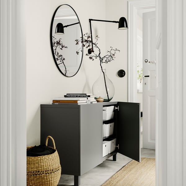 BESTÅ - BESTÅ Storage combination with doors, dark grey/Lappviken/Stubbarp dark grey, 120x42x74 cm