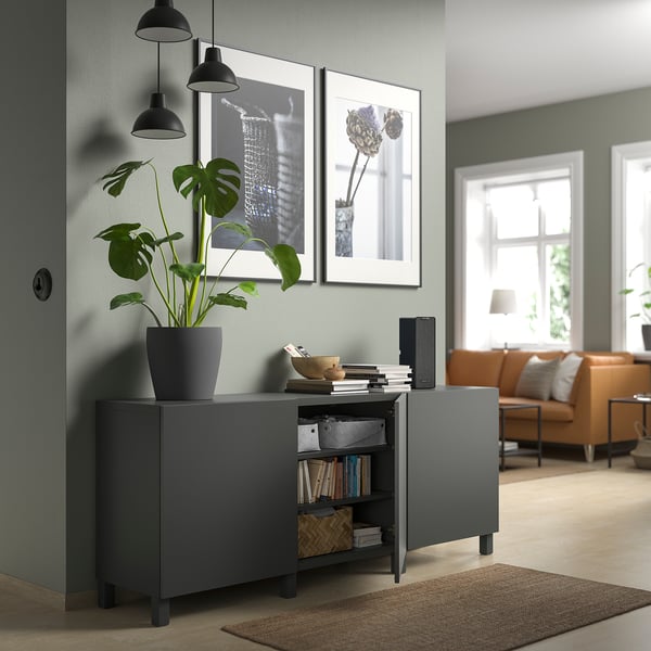 BESTÅ storage combination with doors, dark grey/Lappviken/Stubbarp dark grey, 180x42x74 cm