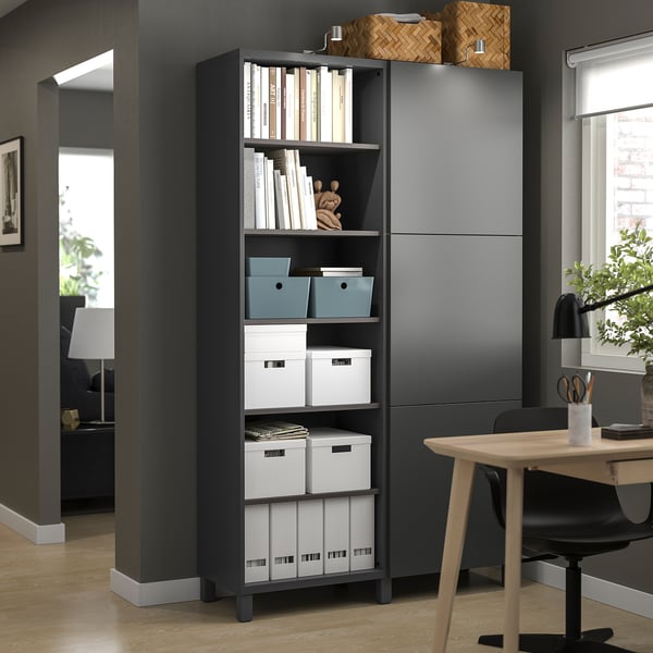BESTÅ storage combination with doors, dark grey/Lappviken/Stubbarp dark grey, 120x42x202 cm