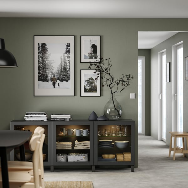 BESTÅ storage combination with doors, dark grey/Sindvik/Stubbarp dark grey, 180x42x74 cm