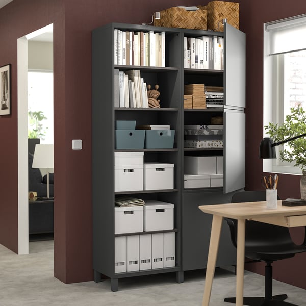 BESTÅ storage combination with doors, dark grey/Västerviken dark grey, 120x42x202 cm