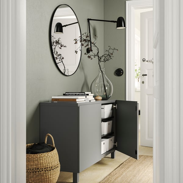 BESTÅ storage combination with doors, dark grey/Västerviken/Stubbarp dark grey, 120x42x74 cm
