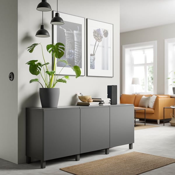 BESTÅ storage combination with doors, dark grey/Västerviken/Stubbarp dark grey, 180x42x74 cm