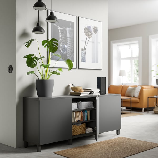 BESTÅ storage combination with doors, dark grey/Västerviken/Stubbarp dark grey, 180x42x74 cm