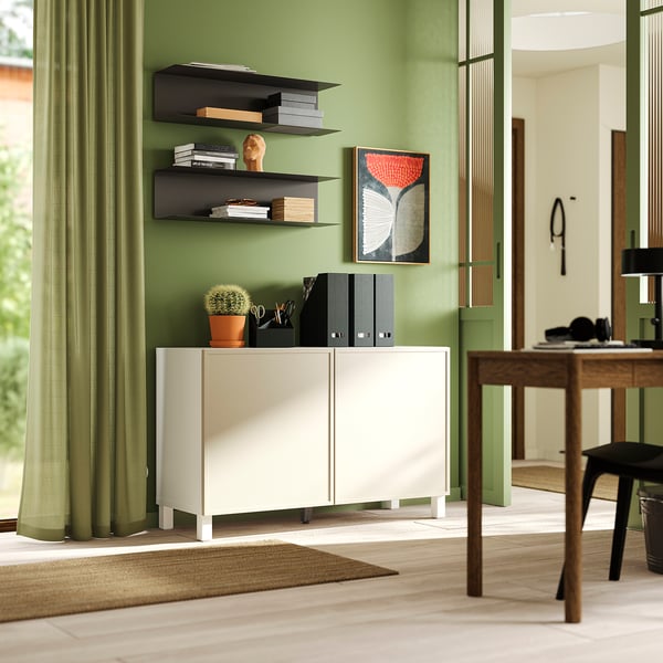 BESTÅ storage combination with doors, Krukmakare beige/Stubbarp white, 120x42x74 cm