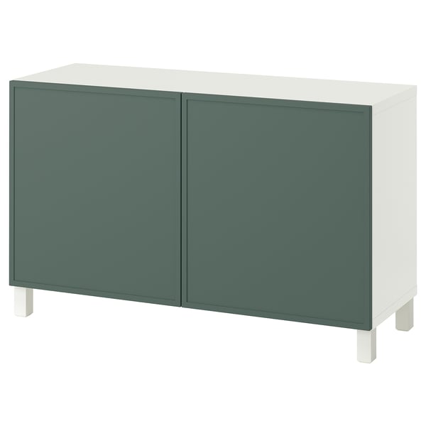 BESTÅ cabinet with doors, Krukmakare dark gray-green/Stubbarp white, 120x42x74 cm