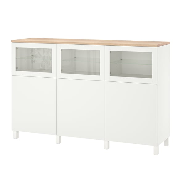 BESTÅ storage combination with doors, Lappviken/Stubbarp/Sindvik white clear glass, 180x42x114 cm
