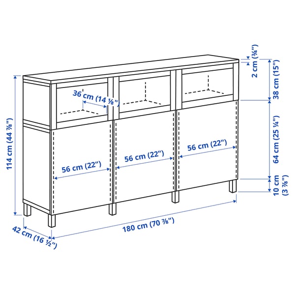 BESTÅ - BESTÅ Storage combination with doors, Lappviken/Stubbarp/Sindvik white clear glass, 180x42x114 cm