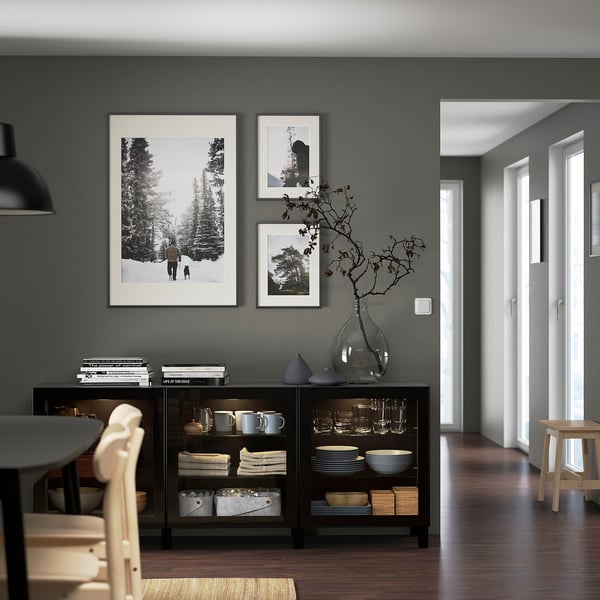 BESTÅ - BESTÅ Storage combination with doors, black-brown/Glassvik/Stubbarp black/clear glass, 180x42x74 cm