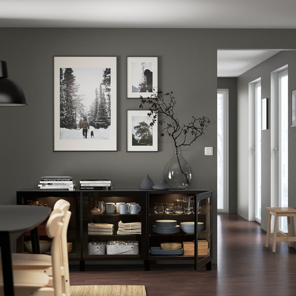 BESTÅ - BESTÅ Storage combination with doors, black-brown/Glassvik/Stubbarp black/clear glass, 180x42x74 cm