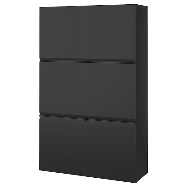 BESTÅ - Storage combination with doors, black-brown/Hammarsmed anthracite, 120x42x193 cm