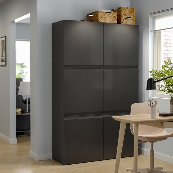 BESTÅ - Storage combination with doors, black-brown/Hammarsmed anthracite, 120x42x193 cm